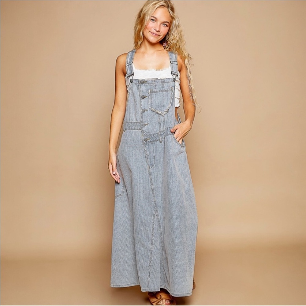 POL Striped Denim Overall Dress NWT - Picture 1 of 8